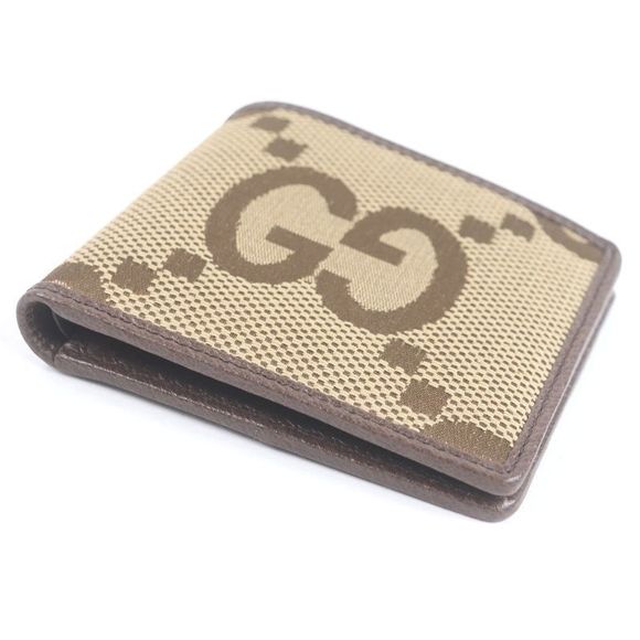 Gucci 699308 Canvas Leather Jumbo GG Compact Wallet Bifold Wallet Brown With - Picture 4 of 9